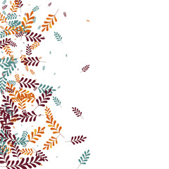 Orange Leaves Background White Vector. Leaf Border Set. Brown Herb. Gold Plant Material. Floral Texture.