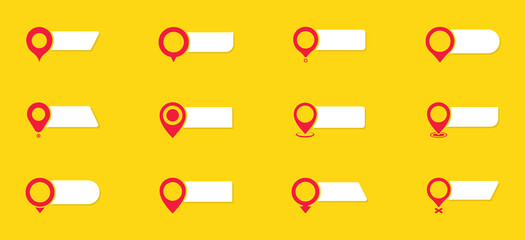 Map pointers icon set. Location icons or geolocations. Vector design element set. Pointer icon pin on the map with space for text. Vector illustration