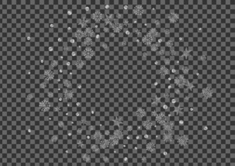 Metal Snowflake Background Transparent Vector. Snow Macro Illustration. Silver Dot Luxury. Luminous Elegant Texture.