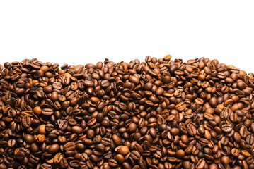 Coffee beans on a white background. Top view.