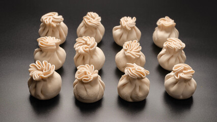 Traditional raw khinkali, georgian cuisune.