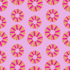 Fototapeta premium Seamless pattern with donuts. Bright beautiful donuts. Pink delicious donuts. Aesthetic donuts.