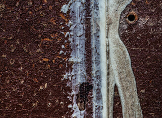 Dirty, dusty, old wooden with fragments of white paint abstract texture background.