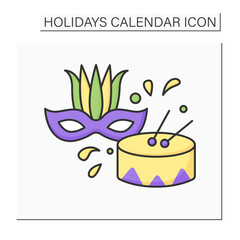 Carnival and Mardis Gras color icon. Saturday before Ash Wednesday.Two-week festival before Lent. Carnaval in Rio de Janeiro. Holidays calendar concept. Isolated vector illustration