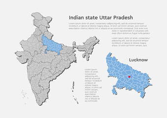 India country map, state Uttar Pradesh template