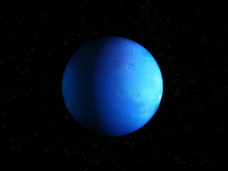 Beautiful blue planet. Alien rocky planet in space with stars. Earth-like exoplanet from another star system. 