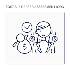 Income line icon. High salary for best workers. Business. Money bag. Career assessment concept. Isolated vector illustration. Editable stroke