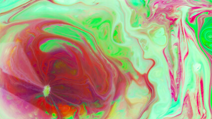 Fototapeta na wymiar Fluid art background. Multicolored stains on a liquid surface. Creative background with colored spots. Blurred abstract backdrop