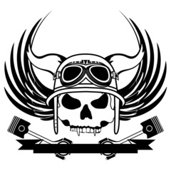 chopper biker skull emblem crest tattoo illustration in vector format