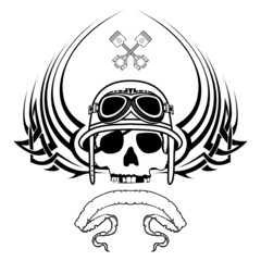 chopper biker skull emblem crest tattoo illustration in vector format