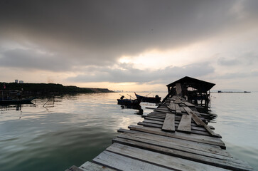 A wooden hut at sea coastal in morning