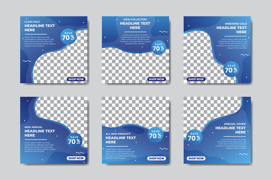 Set of Editable square instagram banner template. blue gradient background color with stripe line shape. Suitable for social media post and web internet ads. Vector illustration with photo college