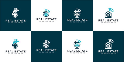 Set of Real estate property podcast logo design,podcast home logo vector
