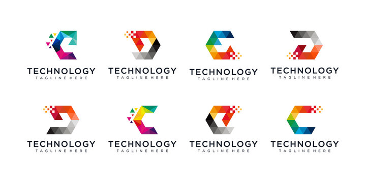 collection of Modern logo geometrical, colorful technology logo set, Modern logo technology