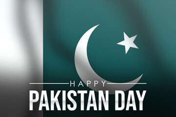 Happy Pakistan Day Graphical Background with Waving Flag and Typography. Resolution Day of Pakistan, National Holiday