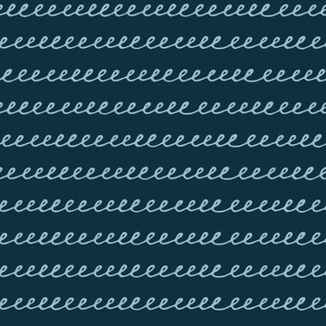 Seamless repeating pattern with hand drawn wavy spiral lines, handwriting imitation, on black background
