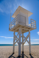 Lifeguard hut on deserted beach.