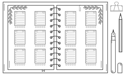 Bullet journal. Hand drawn diary. Effective way to organize yourself.
