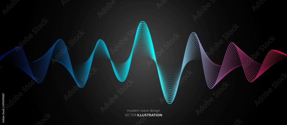 Poster abstract neon color sine wave design. texture of glowing, smooth lines.. poster for music, technolog