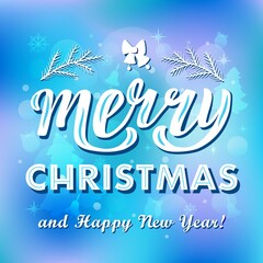 Handdrawn vector illustration with white lettering on textured background Merry Christmas for winter season greeting, invitation, celebration, advertising, poster, card, banner, print, label, template