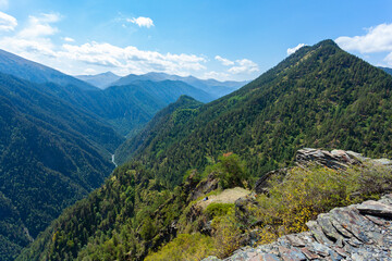 uins of an old stone fortress. Old Diklo, Tusheti, Georgia