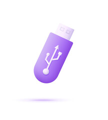 3D flash drive isolated on white background. USB icon. Can be used for many purposes.