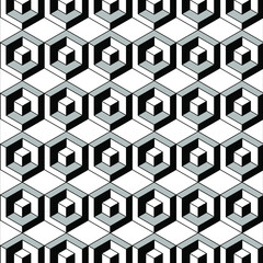 3D Abstract geometric cubes black and white hipster fashion pillow hexagon pattern, Abstract geometric white background with hexagons. 3D illustration, 3D visualization. The graphic design element 