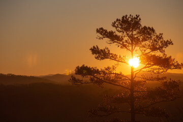 Beautiful Orange Sunrise over the Blue Ridge Mountains in North Georgia