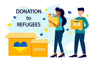 Humanitarian aid. donation to Ukraine refugees. Help Ukraine vector illustration