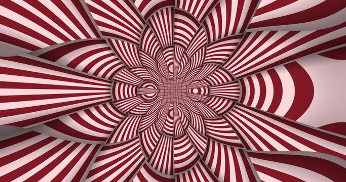 Looping animation with a series of converging and intersecting groups of shifting stripe patterns, creating a mesmerizing pattern