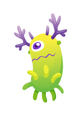 Cartoon bacteria virus. Germ or microbe funny character. Cute kid toy monster icon. Colored stylized drawing in . Pathogen microorganism