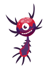 Cartoon bacteria virus. Germ or microbe funny character. Cute kid toy monster icon. Colored stylized drawing in . Pathogen microorganism