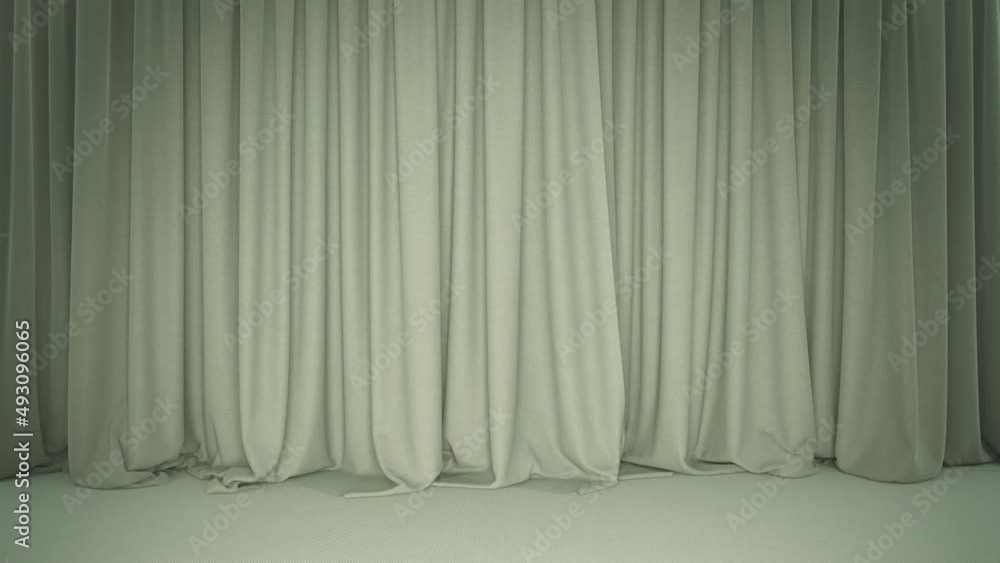Aufkleber realistic 3d animation of the olive green textured curtain with carpet floor rendered in uhd with al