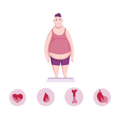 Fats problem banner. Overweight issue, heart disease, liver failure. Brittle bones and the risk of developing diabetes. Obesity health problem, high blood pressure, passive lifestyle metaphors