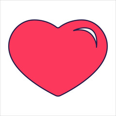 Retro Valentine Day icon heart. Love symbols in the fashionable pop line art style. The figure of a heart in coral pink color. Vector illustration isolated on white.