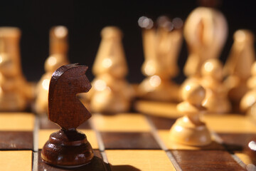 chessboard and wooden chess game