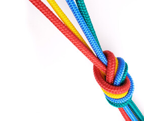 Its knot a problem. Studio shot ropes knotted together isolated on white.