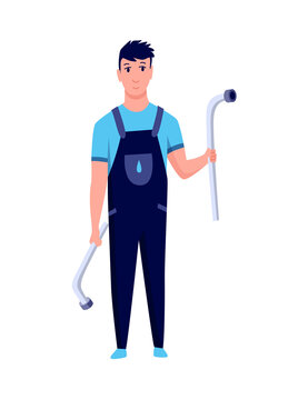 Plumber. Professional plumbing work service. Cartoon handymen repairing engineering systems with tool. Repair service and maintenance concept. Water service installing and supply