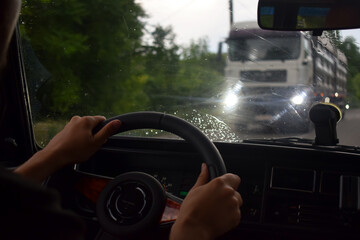 Person driving a car