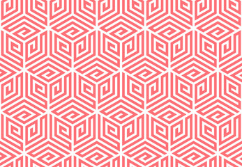 Abstract geometric pattern with stripes, lines. Seamless vector background. White and pink ornament. Simple lattice graphic design