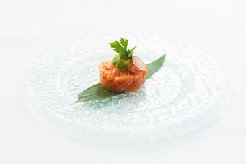 Tartare Sake salmon japan food on white background