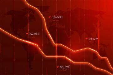Business failure, company bankruptcy, stock market crash and loss trading graph. The concept of economic recession and crisis. Fall of world trade. Negative investment indicator down turn infographics