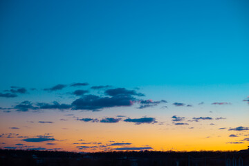 Yellow and blue colors of Ukraine sky. Beautiful peaceful sunset  landscape.