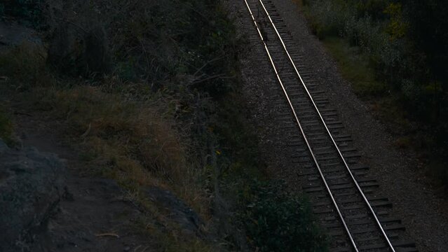 Wonderful sunset of a landscape of the train tracks in the rocks of Suesca Colombia