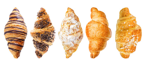 Set of croissants on a white isolated background
