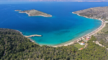 Aerial drone photo of Kanakia beach with crystal clear turquoise sea ideal for quiet vacation close...
