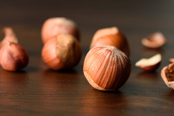 hazelnut nuts healthy food on wood background,nutshell hazel 