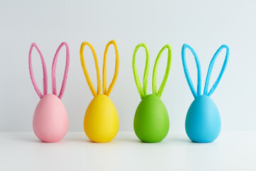 Colorful Easter eggs with bunny ears, holiday decoration