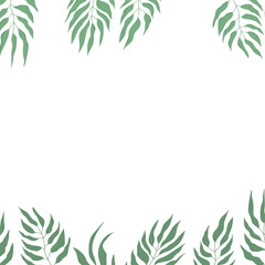 Floral web banner with drawn color exotic leaves. Nature concept design. Modern floral frame with summer branches. Vector illustration. Copy space