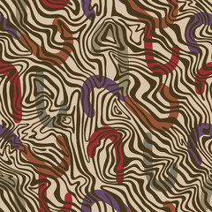 Stylish geometric background made of isolated colorful bold curved lines mixed with curved geometric texture. Memphis style. Sophisticated seamless design.